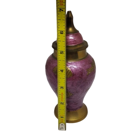 Vintage Brass and Purple Enameled Ginger Jar Urn with Fish and Shell Print - Picture 9 of 10